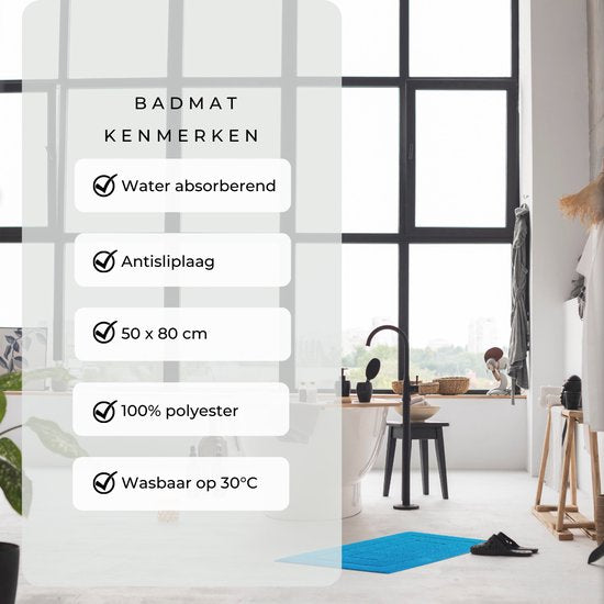 AKSA Home® Badmat 50x80 cm - Douchemat antislip - Badmat antislip - Badkamermat - Vloerkleed - Lichtblauw