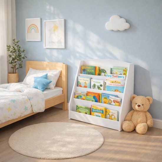 Kinderboekenkast - 88 x 80 x 30 cm - Wit - Hout - Kinderboekenrek - Boekenrek Kinderkamer