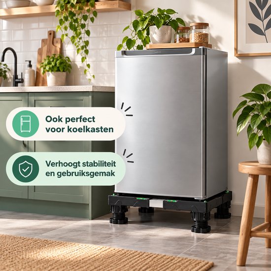 Wasmachine Verhoger Verstelbaar – Wasmachine Onderstel 40-65 cm – Hoogte 10-13 cm – Draagkracht 200 kg – Met Waterpas & Antislip – Voor Wasmachine, Droger en Koelkast