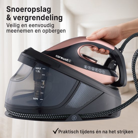 Carewat Stoomstrijkijzer met Stoomgenerator - Goud - 2200W - 1.5L Uitneembare Watertank - 100 g-min Stoomproductie - Keramische Zoolplaat - 3.0 Bar Stoomdruk - Anti-Oververhitting - Geschikt voor alle stoffen