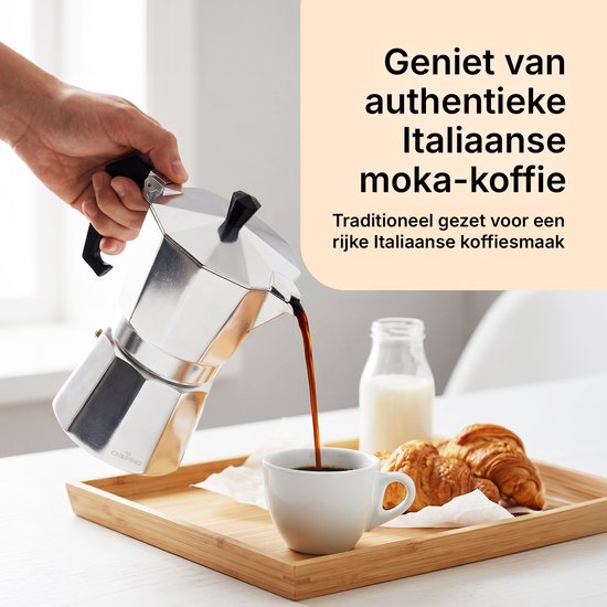 Chefino Percolator 6 Kops – Moka Pot 270 ml – Espressopot voor Italiaans Koffiezetten – Aluminium Mokkapot – Espressomaker voor Gasfornuis