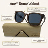 5one® Rome Walnut zonnebril met lens - houten dames zonnebril