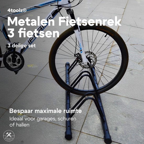 4toolz stabiel stalen fietsenrek voor drie fietsen - Zwart