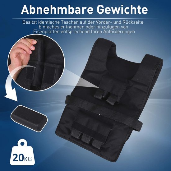 20 kg Gewichtsvest verstelbaar - zwart