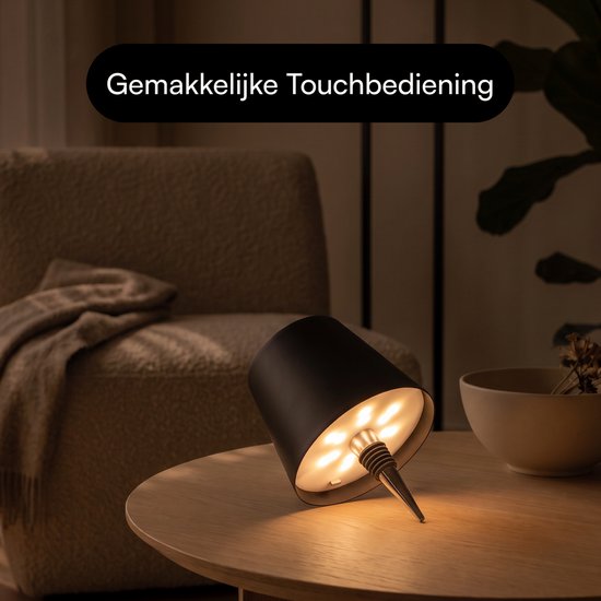 Fidali Flessenlamp - Oplaadbare LED Tafellamp USB-C - Dimbaar met touch bediening - Binnen & Buiten - Aluminium - Zwart - 2 Stuks