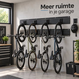 Fietsenrek Muur voor 4 Fietsen – Fiets Ophangsysteem Wand – Fietshouder met Rails & 8 Haken – Fiets Muurbeugel voor Garage en Schuur – Zwart