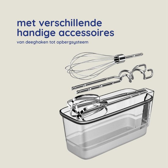 Safecourt Kitchen - Handmixer 450W – 10 Snelheden met Turbofunctie – Inclusief Deeghaken, Kloppers en Opbergbasis
