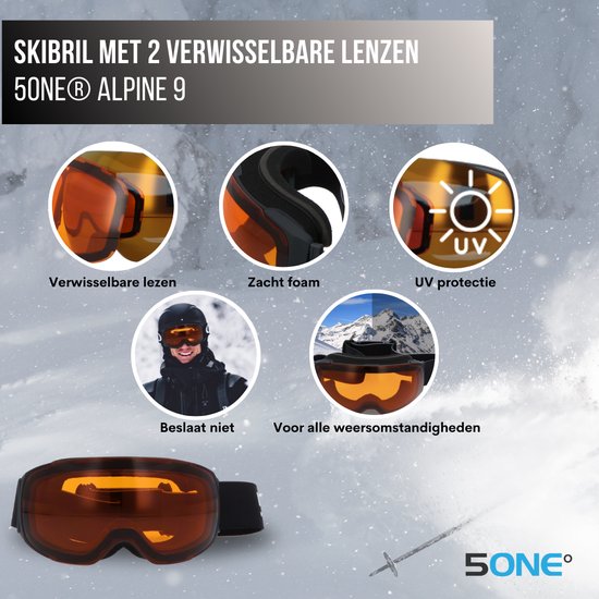 5one® Alpine 9 - Skibril met 2 Verwisselbare Lenzen - en Oranje
