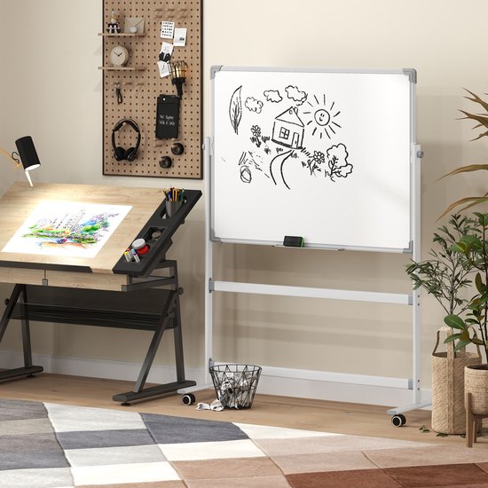 Magnetisch Whiteboard, 120 x 90 cm Kantelbaar en verrijdbaar - Met Markers en Wisser
