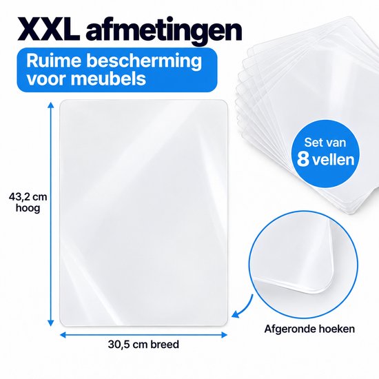 Anti Krab Vellen Kat – 8 XXL Meubelbeschermers – 43,2 x 30,5 cm – Transparante Zelfklevende Krabfolie – Op Maat te Knippen – Voor Bank, Meubels & Deuren