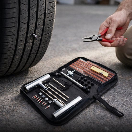 Bandenreparatieset Auto & Motor – Tubeless Banden Reparatie Kit – Complete Set met Pluggen, Gereedschap & Opbergtas – Noodreparatie Autoband
