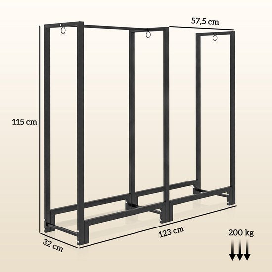 Haardhoutrek 123 cm Tot 200 kg - Houtopslag Staal - Zwart