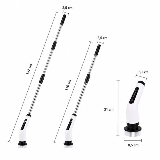 Elektrische Schoonmaakborstel Draadloos – 9-in-1 Power Scrubber met 8 Opzetborstels – Uitschuifbare Steel – Oplaadbare Badkamerreiniger – Voor Badkamer, Tegels, Keuken, Douche & Vloeren
