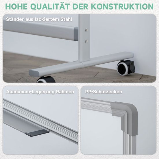 Magnetisch Whiteboard, 120 x 90 cm Kantelbaar en verrijdbaar - Met Markers en Wisser