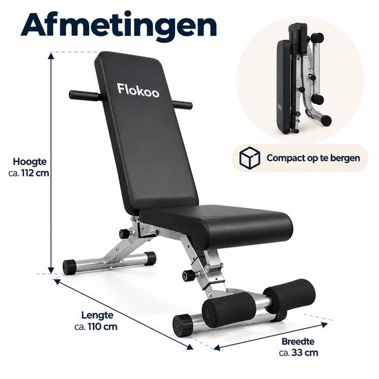 Verstelbare Fitnessbank – Trainingsbank voor Thuis – Incline & Flat Bench – Halterbank met Beenrollen – Opvouwbare Workout Bank – Zwart-Zilver