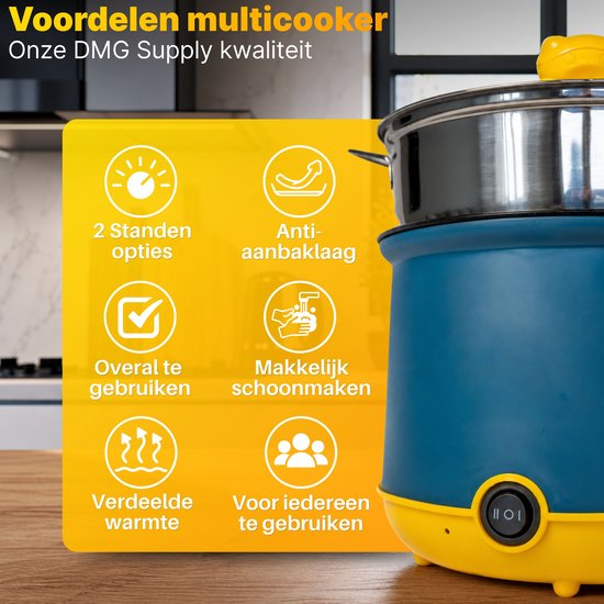 DMG Supply Noodle Pan - Blauw - Elektrische Kookpan - Hotpot - Noodle Kom - 1,8 L - Multicooker