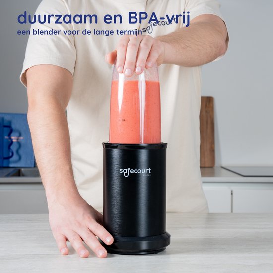 Safecourt kitchen - Smoothie Blender - Blender 1200W - Smoothie Maker - Inclusief to go bekers - Zwart