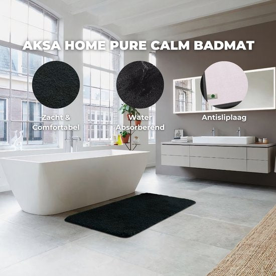 AKSA Home® Badmat 70x140 cm - Grote douchemat antislip - Badmat antislip - Badkamermat - Vloerkleed - Zwart