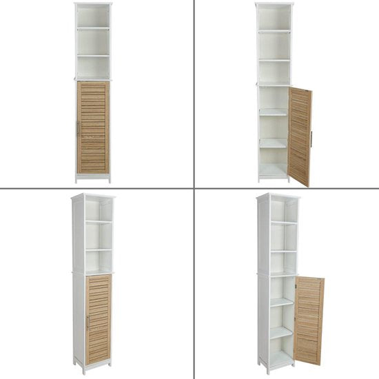 Badkamerkast Stockholm met deur en 6 planken 35x26x173 cm - Wit/Bruin