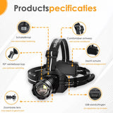 Vesfy Oplaadbare LED Hoofdlamp 3600 Lumen - Bewegingssensor - IPX6 Waterdicht - 6 Lichtstanden - USB Oplaadbaar - Voor Hardlopen, Kamperen & Outdoor