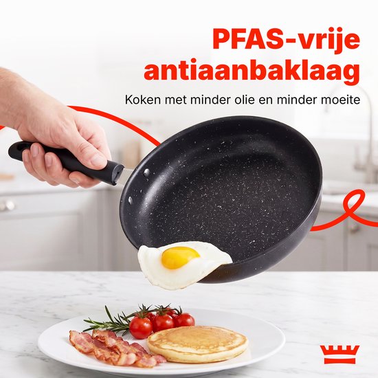 Koekenpannenset 3-delig – PFAS-vrij – 20 cm, 24 cm & 28 cm – Antiaanbak Koekenpannen – Geschikt voor Inductie, Gas, Elektrisch en Keramisch – Zwart