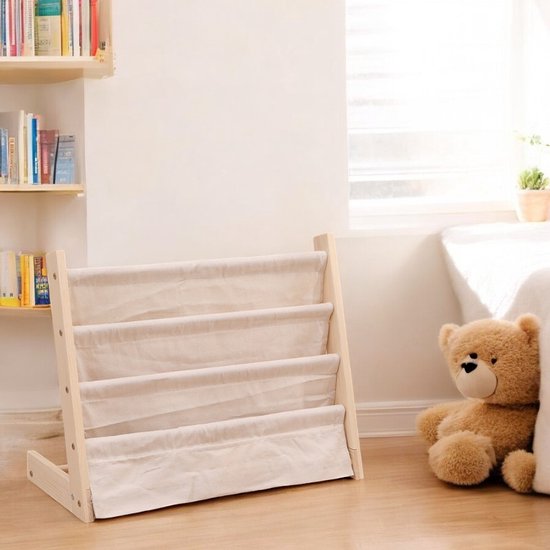 Kinderboekenkast - 60 x 50 x 30 cm - Bruin - Hout met Linnen - Kinderboekenrek - Boekenrek Kinderkamer
