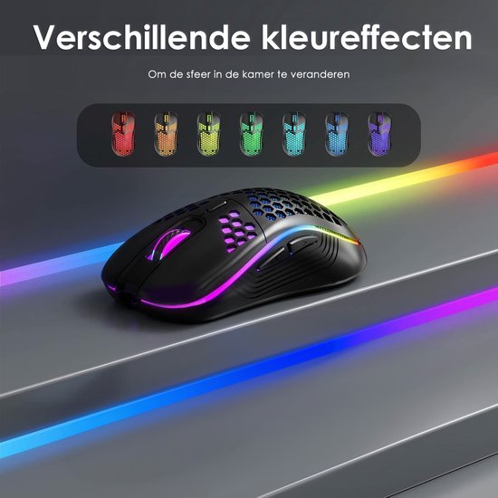 Pro Draadloze Gaming Muis - RGB Verlichting - 1600 DPI - USB Oplaadbaar - Ergonomisch - Voor PC & Laptop