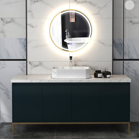 Ronde Badkamerspiegel met LED-verlichting, Badspiegel met Anti-Condensfunctie, Touchbediening, Display