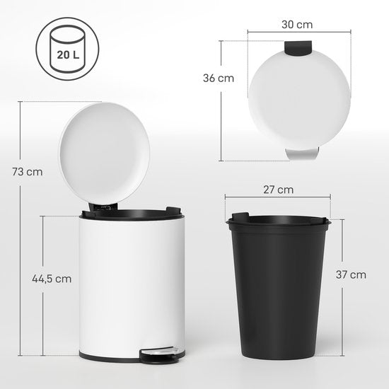Pedaalemmer Prullenbak 20 liter met Binnenemmer - Softclose - Creme-wit