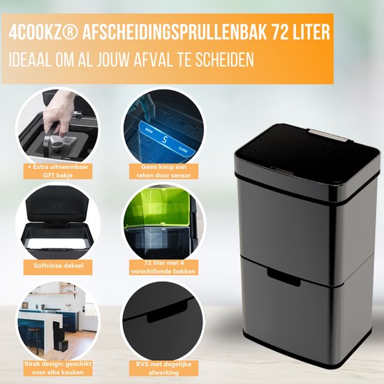 4cookz® Smart Waste Prullenbak Afvalscheiding met sensor 72