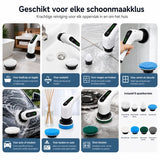 Elektrische Schoonmaakborstel Draadloos – 9-in-1 Power Scrubber met 8 Opzetborstels – Uitschuifbare Steel – Oplaadbare Badkamerreiniger – Voor Badkamer, Tegels, Keuken, Douche & Vloeren