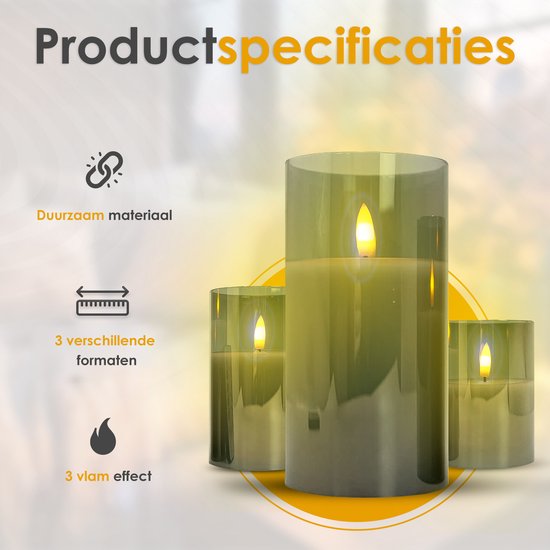 Pro Led Kaarsen met Bewegende Vlam en Afstandsbediening - Set van 3 - Timer en Dimfunctie - Kaarsen op batterijen