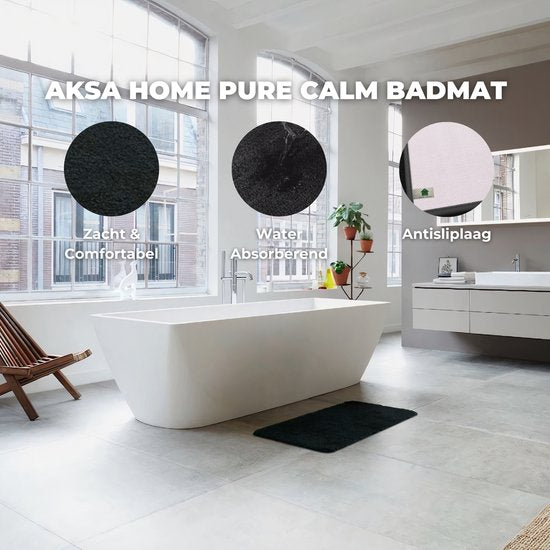 AKSA Home® Badmat 50x80 cm - Douchemat antislip - Badmat antislip - Badkamermat - Vloerkleed - Zwart