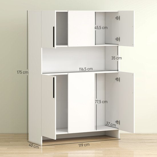 Moderne Keukenkast Voorraadkast Breed 2 deurs 40x119x175 cm - Wit