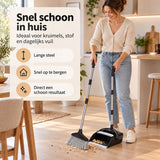 Bezem met Stofblik en Lange Steel – Bezem en Blik Set – Telescopisch & Zelfreinigend – Staande Stoffer en Blik – Voor Haren, Stof en Kruimels – Zwart