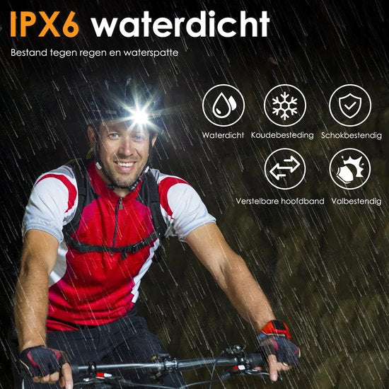 Hoofdlamp LED Oplaadbaar - Bewegingssensor & Rood Licht - 3600 Lumen - 6 lichtstanden- IPX6 Waterdicht - Voor Camping, Werk & Noodpakket