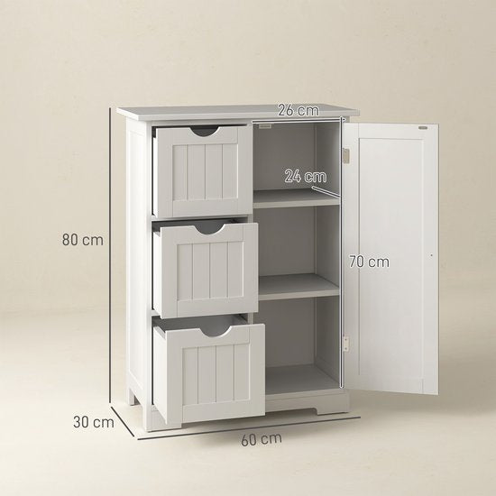 4goodz Buffetkast Badkamer Ladekast, 3 Laden, 3 Planken, MDF, Wit