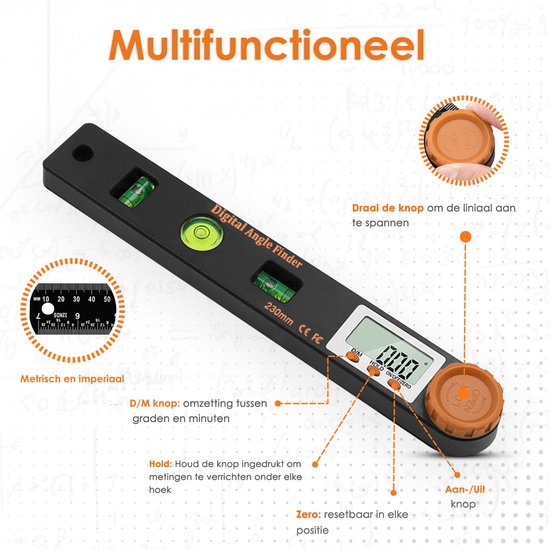 Vesfy Zwaaihaak Digitaal met Waterpas - 320mm - 360 Graden - Hoekmeter - Blokhaak - Winkelhaak