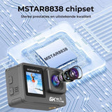 NovaWare Action Camera 6k - 50MP - Vlog Camera - Onderwater Camera - Actie Camera - Waterdicht tot 30M - Ultra 4K met 60FPS - Beeldstabilisatie EIS - IMX sensor