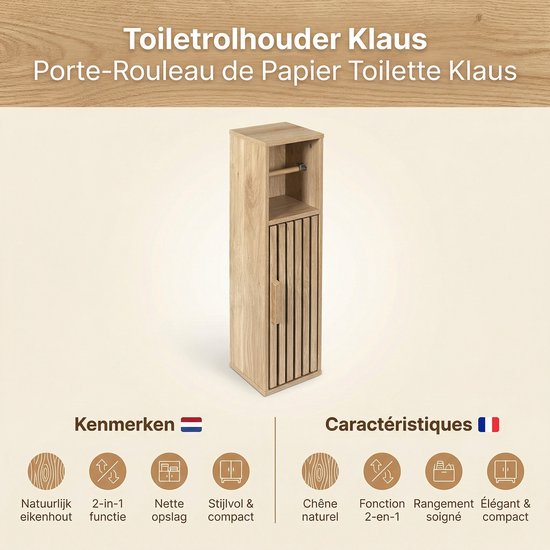 Toiletrolhouder met Reserverolhouder Klaus wc kastje staand Hout