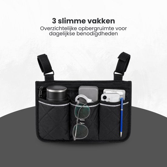 Rolstoeltas - Zwart - Armleuning Rolstoeltas - Waterafstotende Opbergtas voor Rolstoel - Rolstoel Organizer