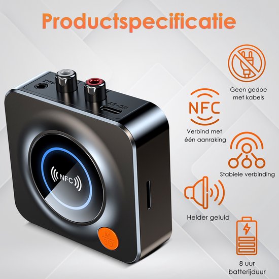 Vesfy Bluetooth Ontvanger - Bluetooth 5.1 Adapter - NFC - AUX & RCA - Voor Stereo, Speakers & Auto