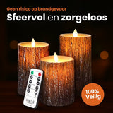 LED Kaarsen Met Afstandsbediening - Bewegende Vlam - Echte Wax - Elektrische Kaarsen - Op Batterijen - Dimbaar en Timer Functie - Set van 3