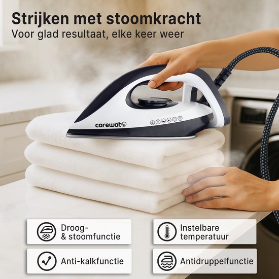 Carewat Stoomstrijkijzer met Stoomgenerator - Wit - 2200W - 1.5L Uitneembare Watertank - 100 g-min Stoomproductie - Keramische Zoolplaat - 3.0 Bar Stoomdruk - Anti-Oververhitting - Geschikt voor alle stoffen