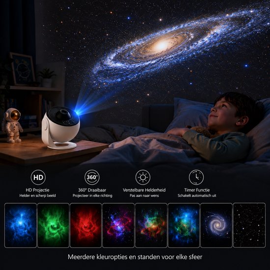 Sterrenhemel Projector met 12 Ingebouwde Films – Galaxy Projector Kinderkamer – HD Sterrenprojector – Nachtlampje met Timer – 360° Draaibaar – Verstelbare Helderheid