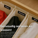 AKSA Home® Wasmand met Wieltjes - Wassorteerder met 3 vakken - Wasmand Opvouwbaar met Deksel - 160L - Beige/Creme