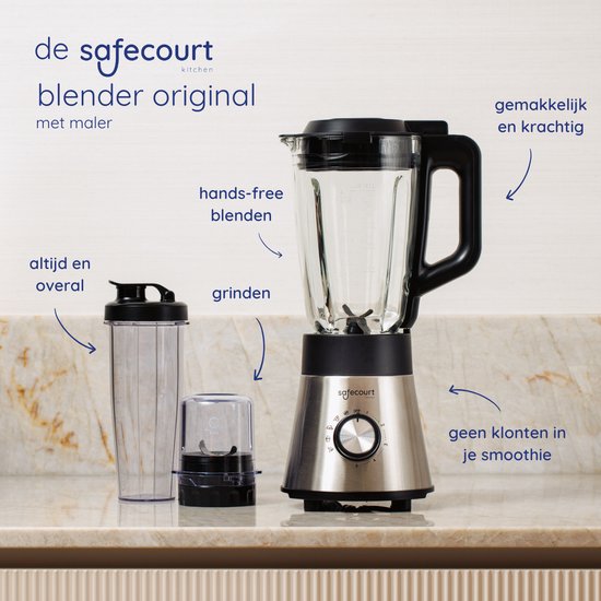Safecourt Kitchen Power blender - 5 automatische programma's - Smoothie maker - 1300 Watt - RVS