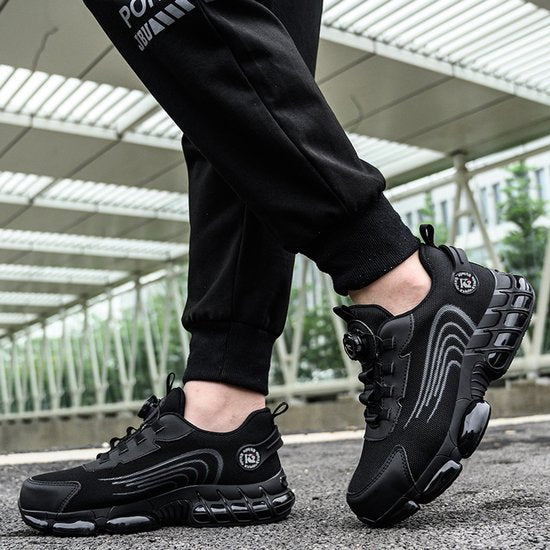 Veiligheidsschoenen Heren - Maat 48 - Stalen Neus & Anti-Perforatie Zool - Lichtgewicht & Ademend - Anti-Slip Werkschoenen met Draaisluiting - Zwart