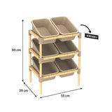 Fixwood 3-laags Opbergrek met 6 uitneembare bakken – Houten Speelgoed- en Groente Organizer – 90x55x39 cm – Duurzaam en multifunctioneel