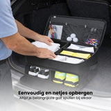 Golf Organizer Tas voor Kofferbak – Golf Accessoire Opbergbox met Schoenenvak – Waterafstotende Golf Opbergtas met Verstelbare Vakken – Golf Cadeau voor Heren & Dames – Zwart